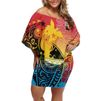 Personalised Torba PNG Day Family Matching Off Shoulder Short Dress and Hawaiian Shirt Oro Tapa Pattern LT9 Mom's Dress Green - Polynesian Pride