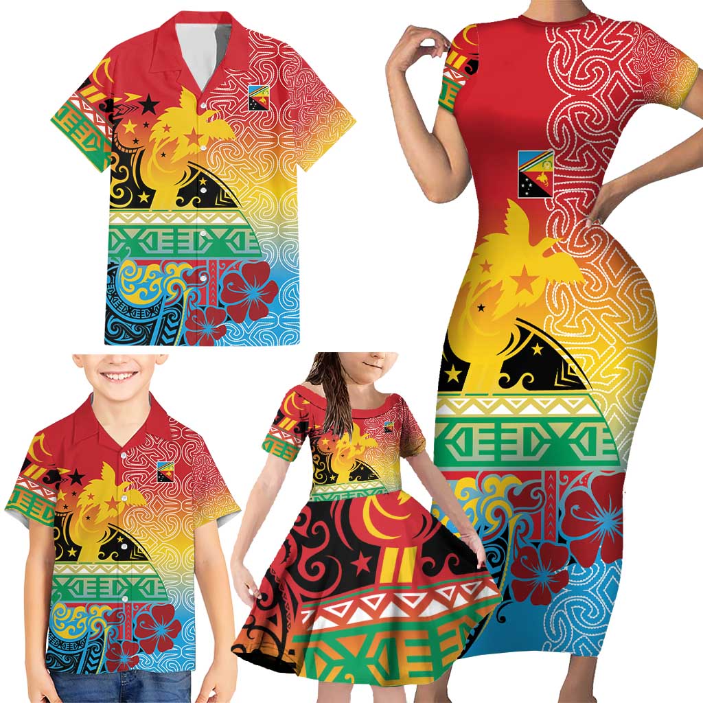 Personalised Torba PNG Day Family Matching Short Sleeve Bodycon Dress and Hawaiian Shirt Oro Tapa Pattern LT9 - Polynesian Pride