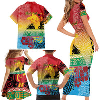 Personalised Torba PNG Day Family Matching Short Sleeve Bodycon Dress and Hawaiian Shirt Oro Tapa Pattern LT9 - Polynesian Pride