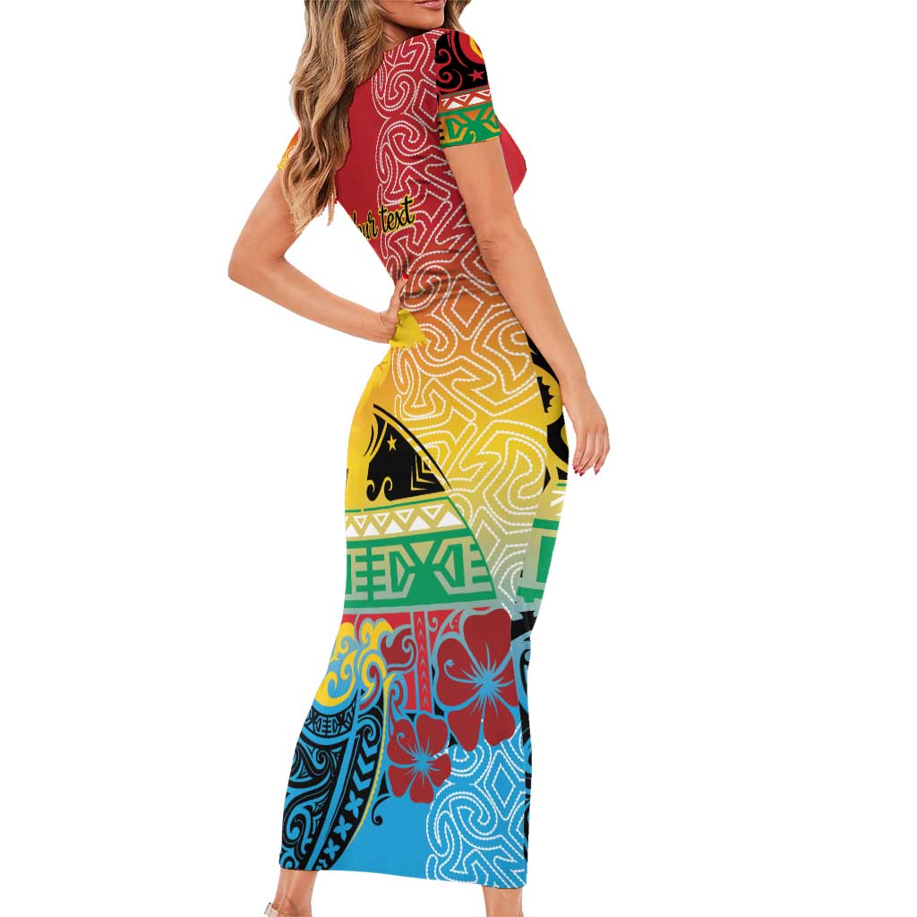 Personalised Torba PNG Day Family Matching Short Sleeve Bodycon Dress and Hawaiian Shirt Oro Tapa Pattern LT9 - Polynesian Pride