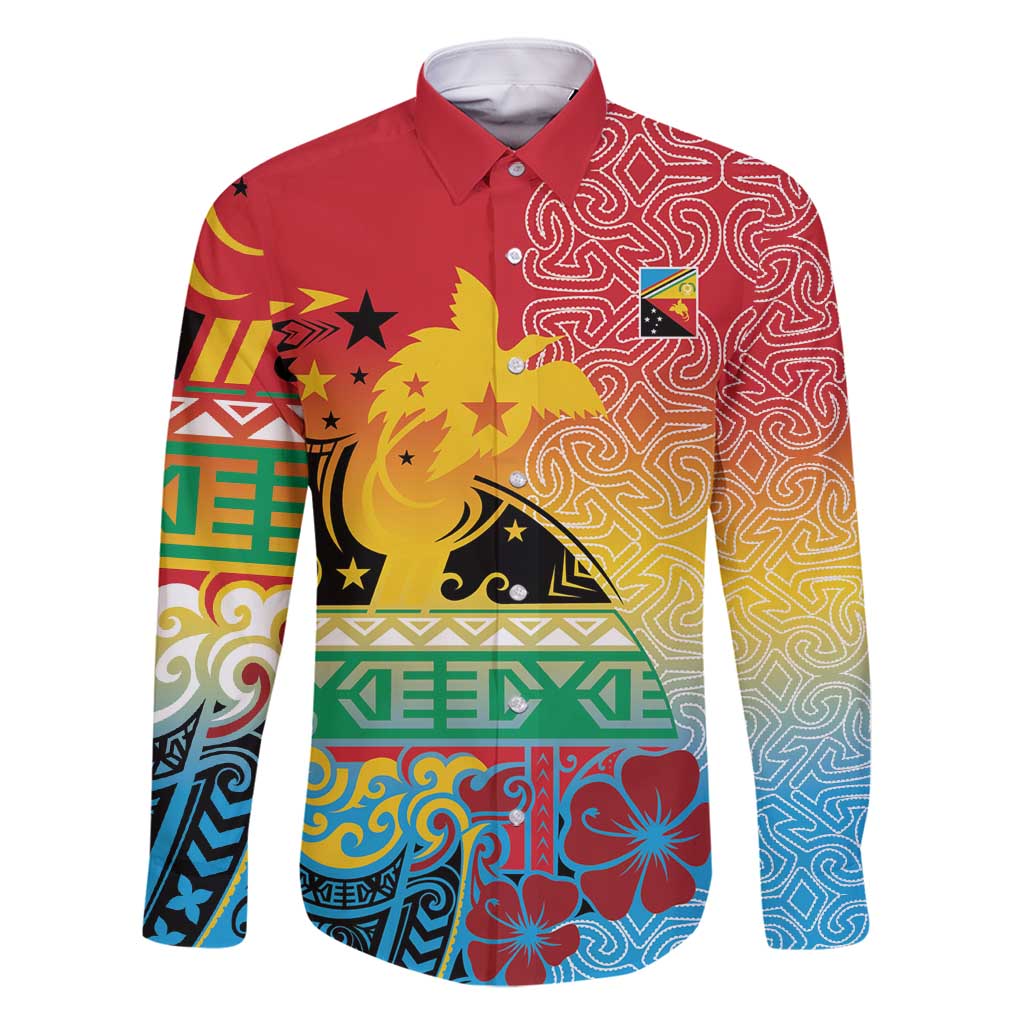Personalised Torba PNG Day Family Matching Tank Maxi Dress and Hawaiian Shirt Oro Tapa Pattern LT9 Dad's Shirt - Long Sleeve Green - Polynesian Pride