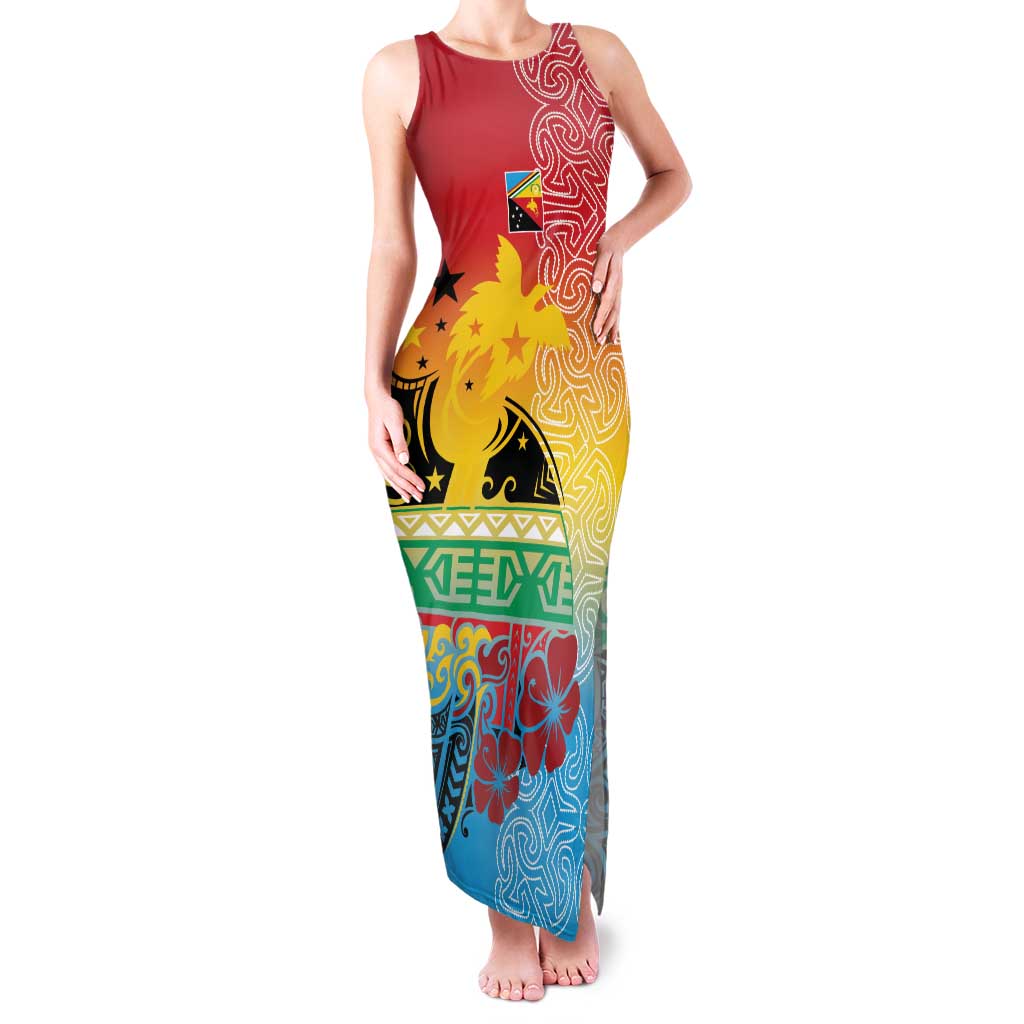 Personalised Torba PNG Day Family Matching Tank Maxi Dress and Hawaiian Shirt Oro Tapa Pattern LT9 Mom's Dress Green - Polynesian Pride