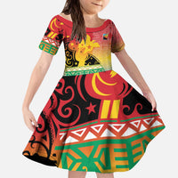 Personalised Torba PNG Day Kid Short Sleeve Dress Oro Tapa Pattern LT9 KID Green - Polynesian Pride