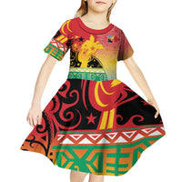 Personalised Torba PNG Day Kid Short Sleeve Dress Oro Tapa Pattern LT9 - Polynesian Pride