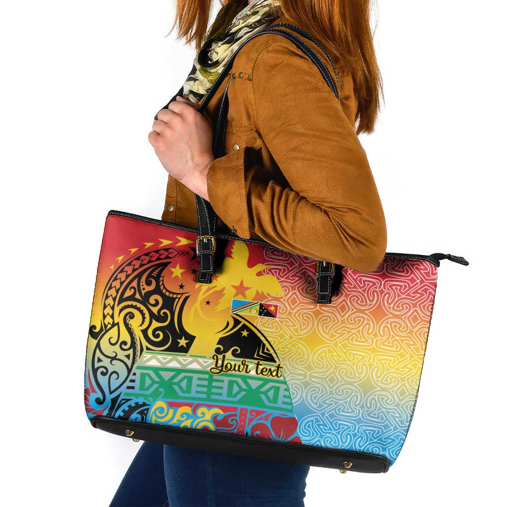 Personalised Torba PNG Day Leather Tote Bag Oro Tapa Pattern - Polynesian Pride