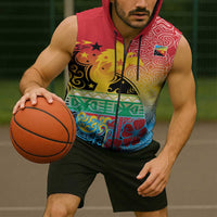 Personalised Torba PNG Day Sleeveless Zip Hoodie Oro Tapa Pattern - Polynesian Pride