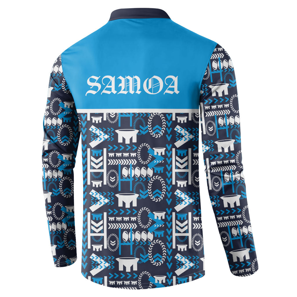 Samoan Warrior Island Heritage Button Sweatshirt Ocean Island Geometry Blue Style LT9 - Polynesian Pride