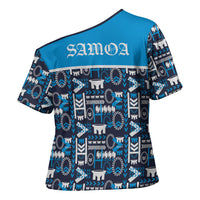 Samoan Warrior Island Heritage Cross Shoulder Shirt Ocean Island Geometry Blue Style LT9 - Polynesian Pride