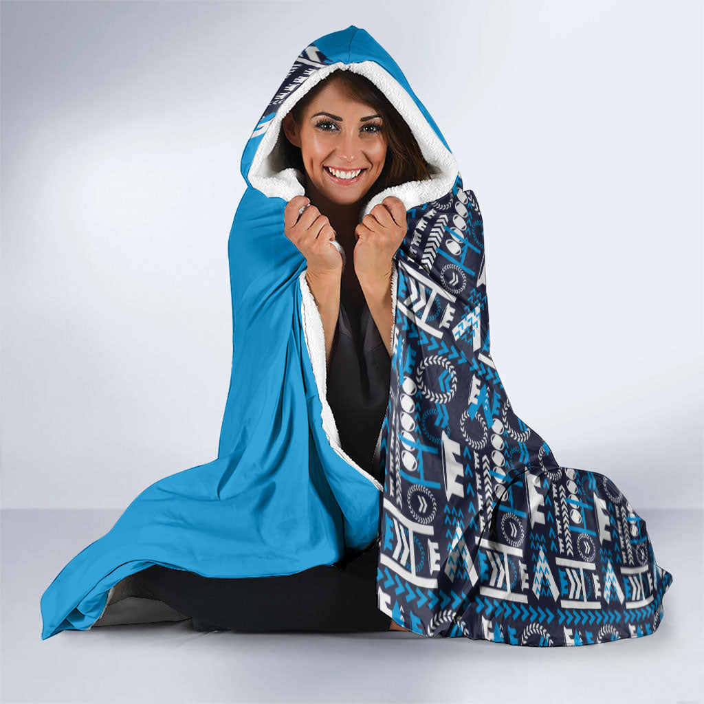 Samoan Warrior Island Heritage Hooded Blanket Ocean Island Geometry Blue Style LT9 - Polynesian Pride