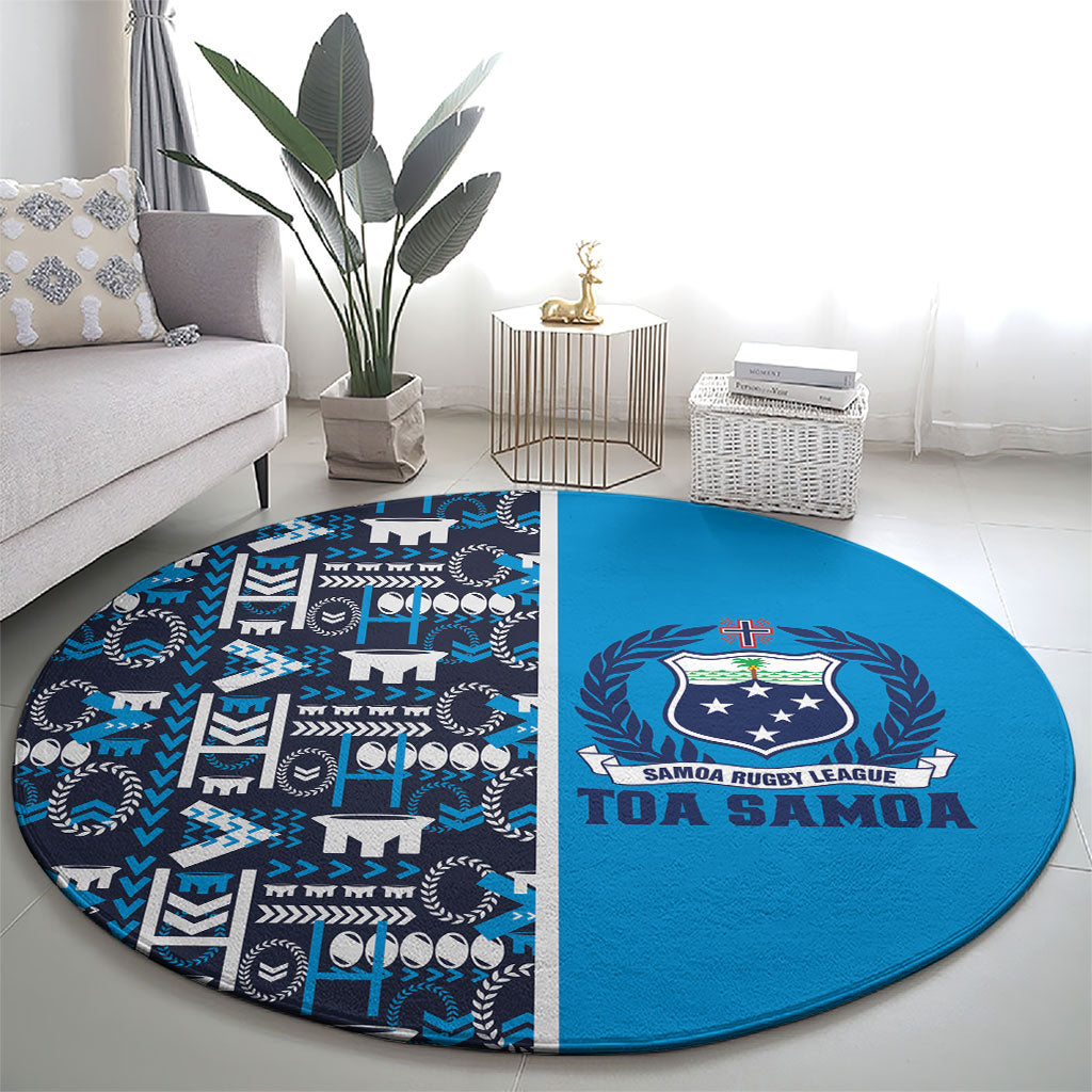 Samoan Warrior Island Heritage Round Carpet Ocean Island Geometry Blue Style LT9 - Polynesian Pride