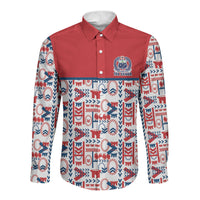 Samoan Warrior Island Heritage Long Sleeve Button Shirt Ocean Island Geometry Red Style LT9 Unisex Red - Polynesian Pride