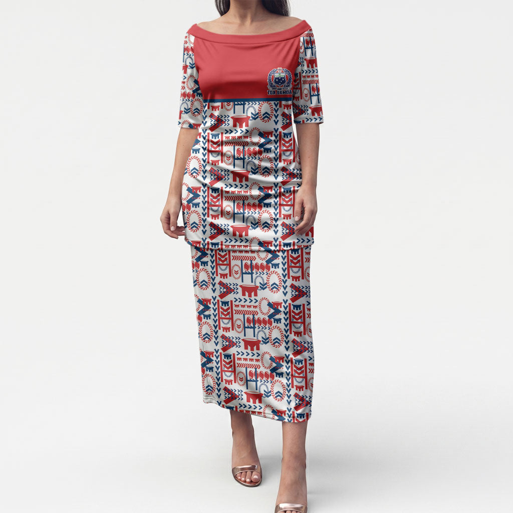 Samoan Warrior Island Heritage Puletasi Ocean Island Geometry Red Style LT9 Long Dress Red - Polynesian Pride