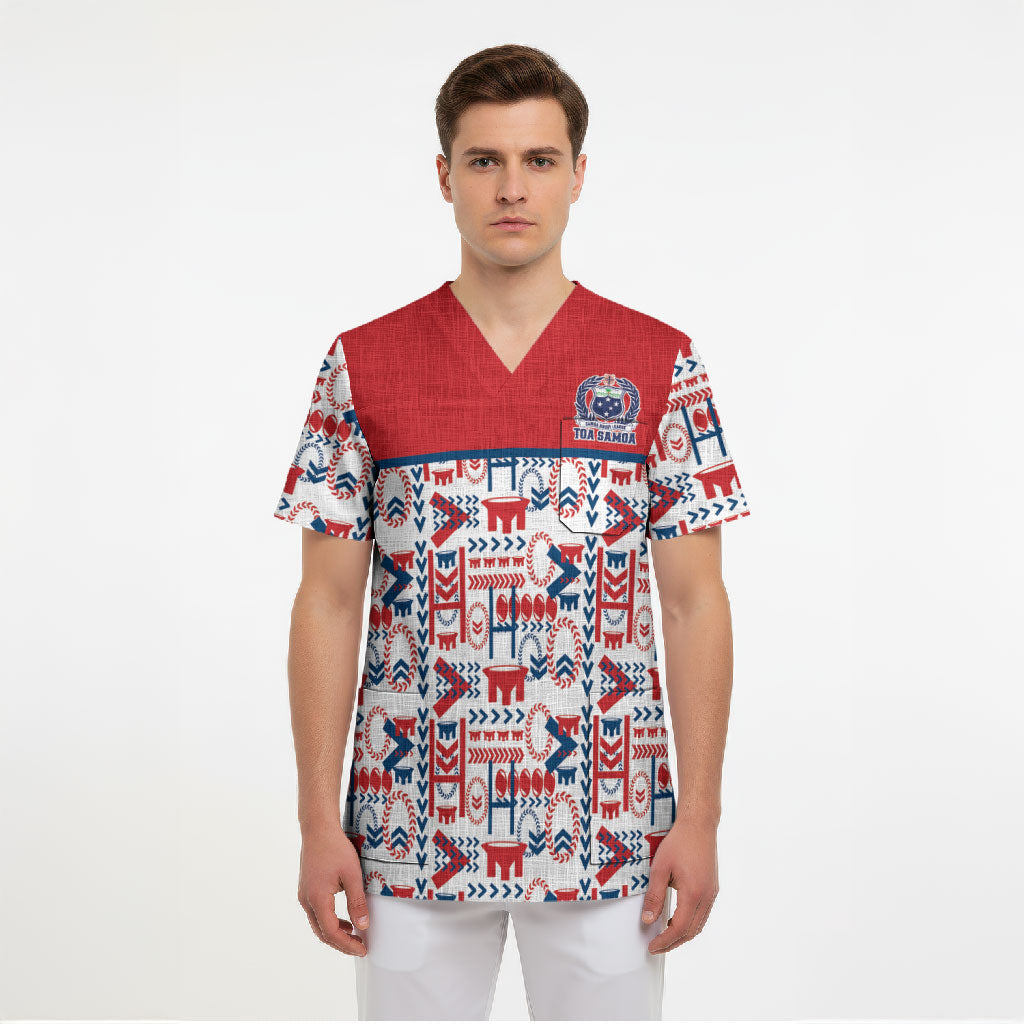 Samoan Warrior Island Heritage Scrub Top Ocean Island Geometry Red Style LT9 - Polynesian Pride