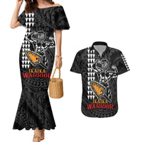 Aloha Spirit Ikaika Warrior Helmet Couples Matching Mermaid Dress and Hawaiian Shirt LT9 Black - Polynesian Pride