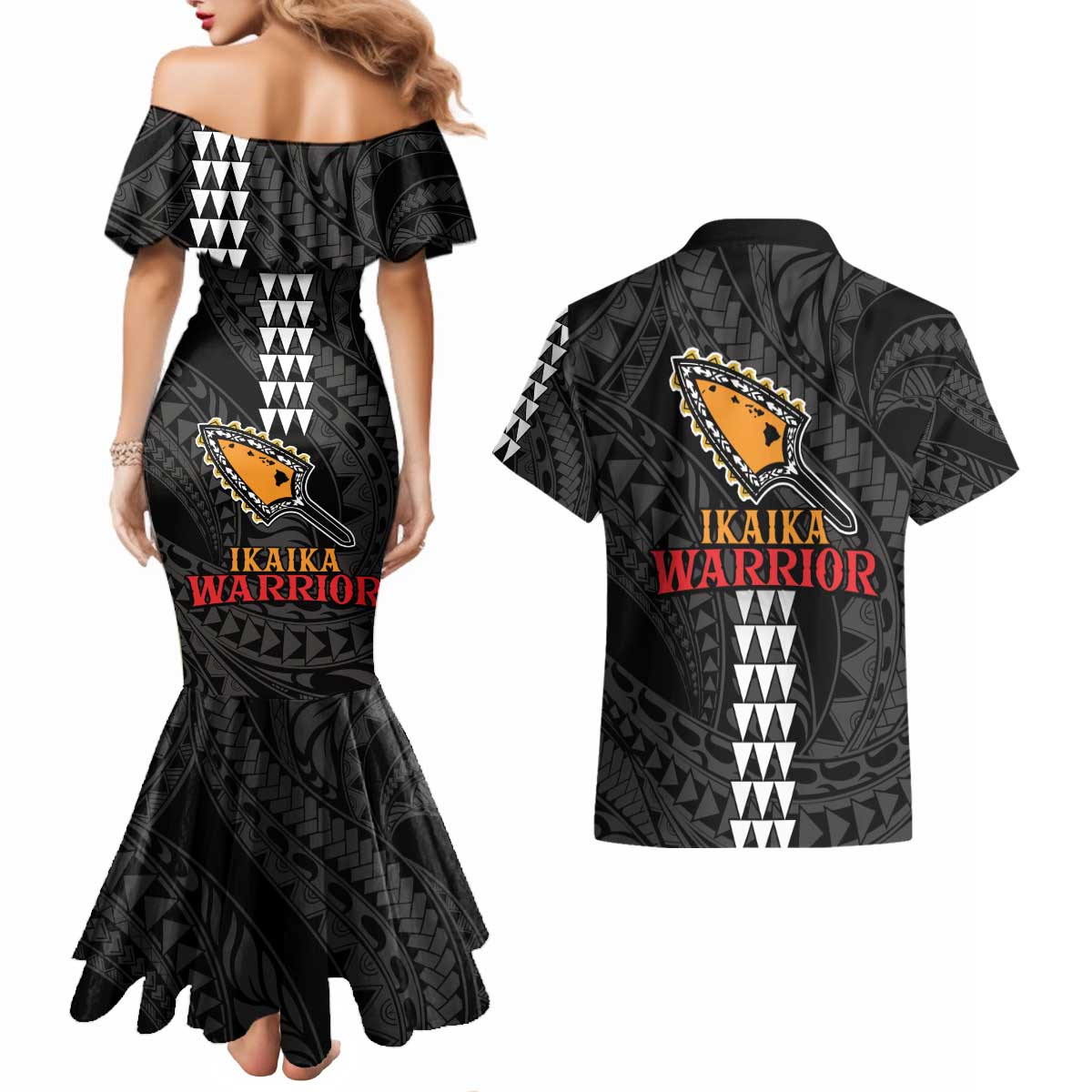 Aloha Spirit Ikaika Warrior Helmet Couples Matching Mermaid Dress and Hawaiian Shirt LT9 - Polynesian Pride
