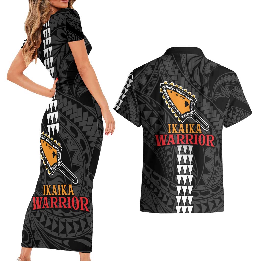 Aloha Spirit Ikaika Warrior Helmet Couples Matching Short Sleeve Bodycon Dress and Hawaiian Shirt LT9 - Polynesian Pride