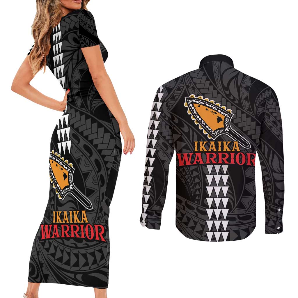 Aloha Spirit Ikaika Warrior Helmet Couples Matching Short Sleeve Bodycon Dress and Long Sleeve Button Shirt LT9 - Polynesian Pride