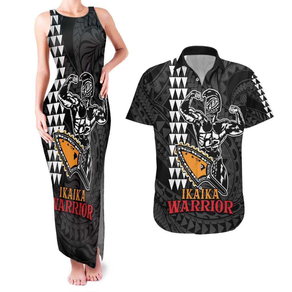 Aloha Spirit Ikaika Warrior Helmet Couples Matching Tank Maxi Dress and Hawaiian Shirt LT9 Black - Polynesian Pride