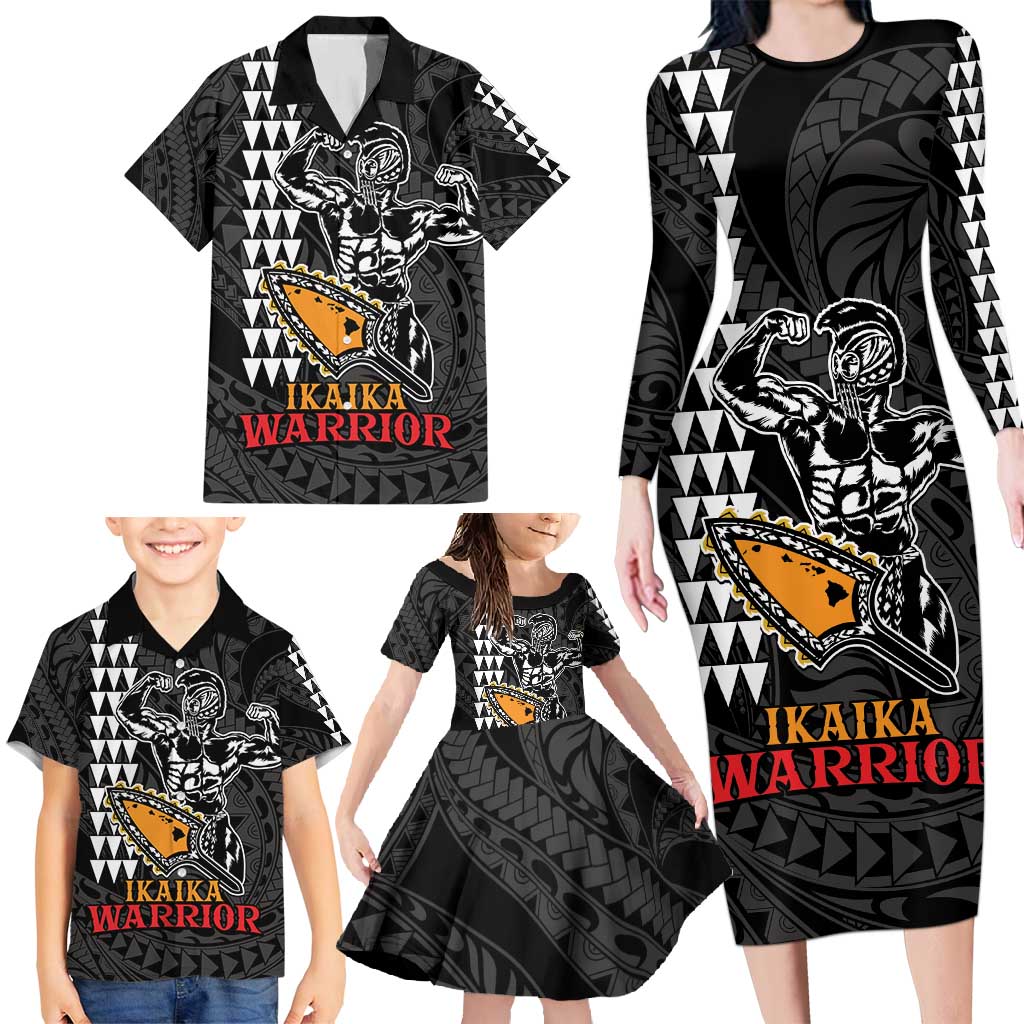 Aloha Spirit Ikaika Warrior Helmet Family Matching Long Sleeve Bodycon Dress and Hawaiian Shirt LT9 - Polynesian Pride