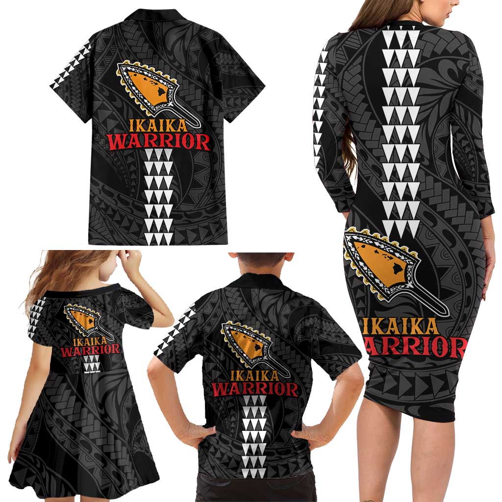 Aloha Spirit Ikaika Warrior Helmet Family Matching Long Sleeve Bodycon Dress and Hawaiian Shirt LT9 - Polynesian Pride