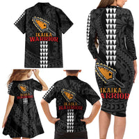 Aloha Spirit Ikaika Warrior Helmet Family Matching Long Sleeve Bodycon Dress and Hawaiian Shirt LT9 - Polynesian Pride