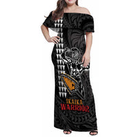 Aloha Spirit Ikaika Warrior Helmet Family Matching Off Shoulder Maxi Dress and Hawaiian Shirt LT9 Mom's Dress Black - Polynesian Pride