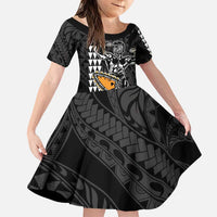 Aloha Spirit Ikaika Warrior Helmet Family Matching Puletasi and Hawaiian Shirt LT9 Daughter's Dress Black - Polynesian Pride