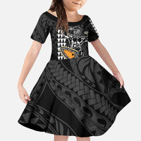 Aloha Spirit Ikaika Warrior Helmet Family Matching Summer Maxi Dress and Hawaiian Shirt LT9 Daughter's Dress Black - Polynesian Pride