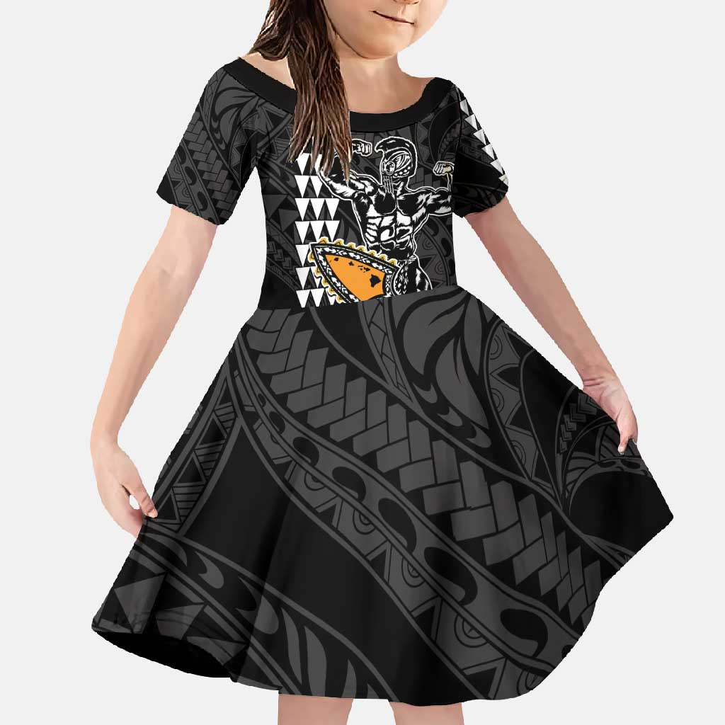 Aloha Spirit Ikaika Warrior Helmet Family Matching Tank Maxi Dress and Hawaiian Shirt LT9 Daughter's Dress Black - Polynesian Pride