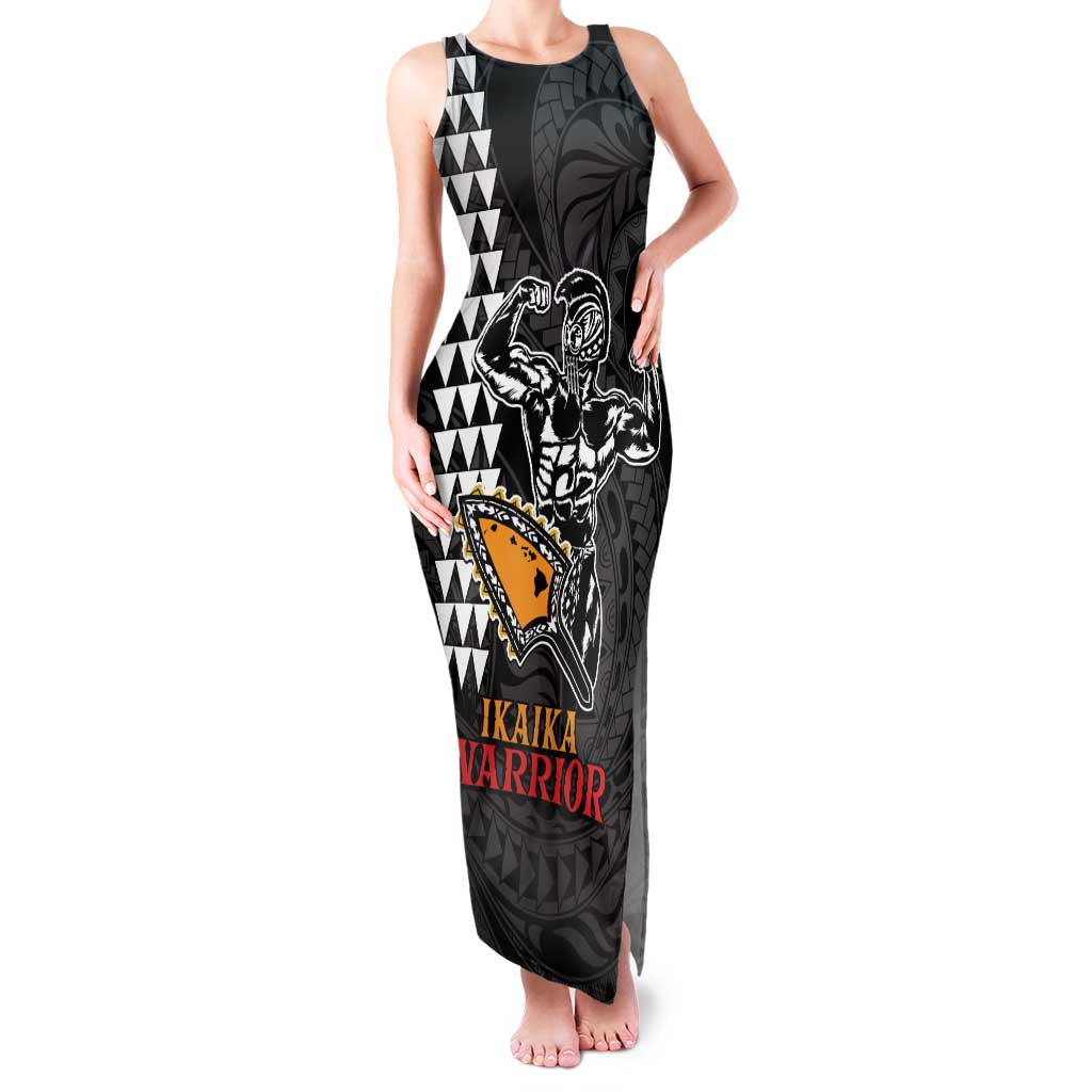 Aloha Spirit Ikaika Warrior Helmet Family Matching Tank Maxi Dress and Hawaiian Shirt LT9 Mom's Dress Black - Polynesian Pride