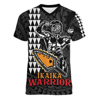 Aloha Spirit Ikaika Warrior Helmet Women V-Neck T-Shirt LT9 Female Black - Polynesian Pride
