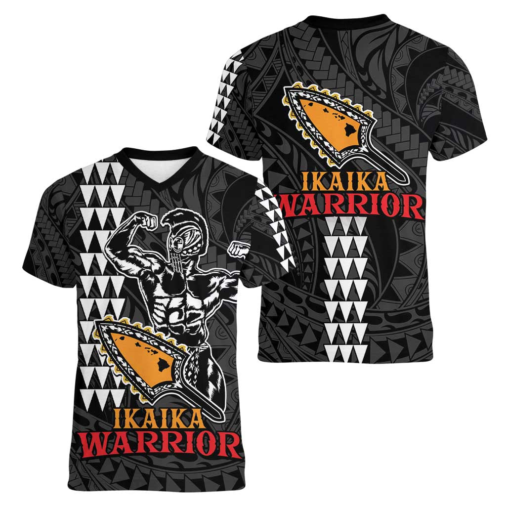 Aloha Spirit Ikaika Warrior Helmet Women V-Neck T-Shirt LT9 - Polynesian Pride