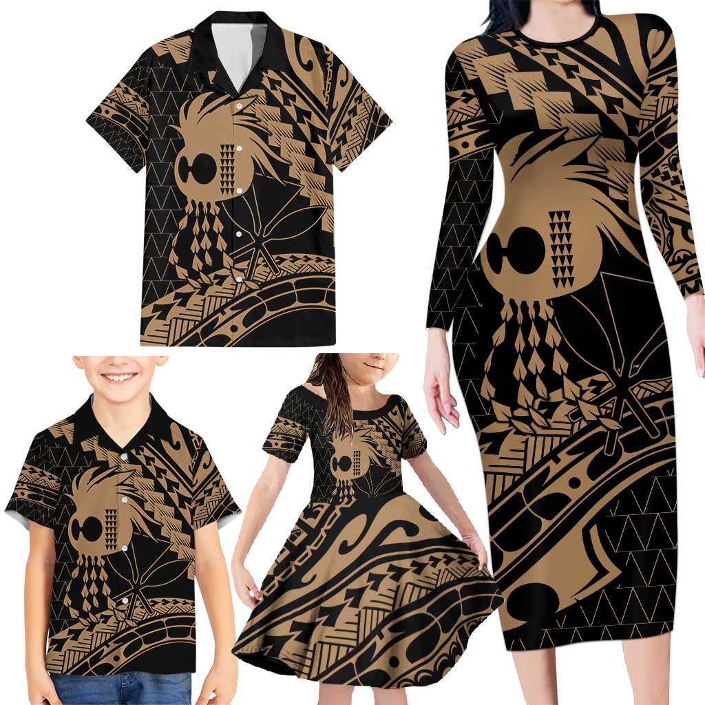 Ikaika Hawaiian Mythic Koa Tribal Warrior Family Matching Long Sleeve Bodycon Dress and Hawaiian Shirt LT9 - Polynesian Pride