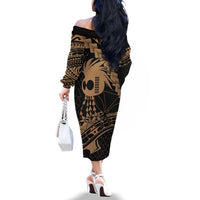 Ikaika Hawaiian Mythic Koa Tribal Warrior Family Matching Off The Shoulder Long Sleeve Dress and Hawaiian Shirt LT9 - Polynesian Pride