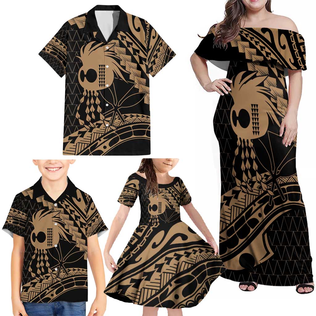 Ikaika Hawaiian Mythic Koa Tribal Warrior Family Matching Off Shoulder Maxi Dress and Hawaiian Shirt LT9 - Polynesian Pride