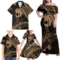 Ikaika Hawaiian Mythic Koa Tribal Warrior Family Matching Off Shoulder Maxi Dress and Hawaiian Shirt LT9 - Polynesian Pride