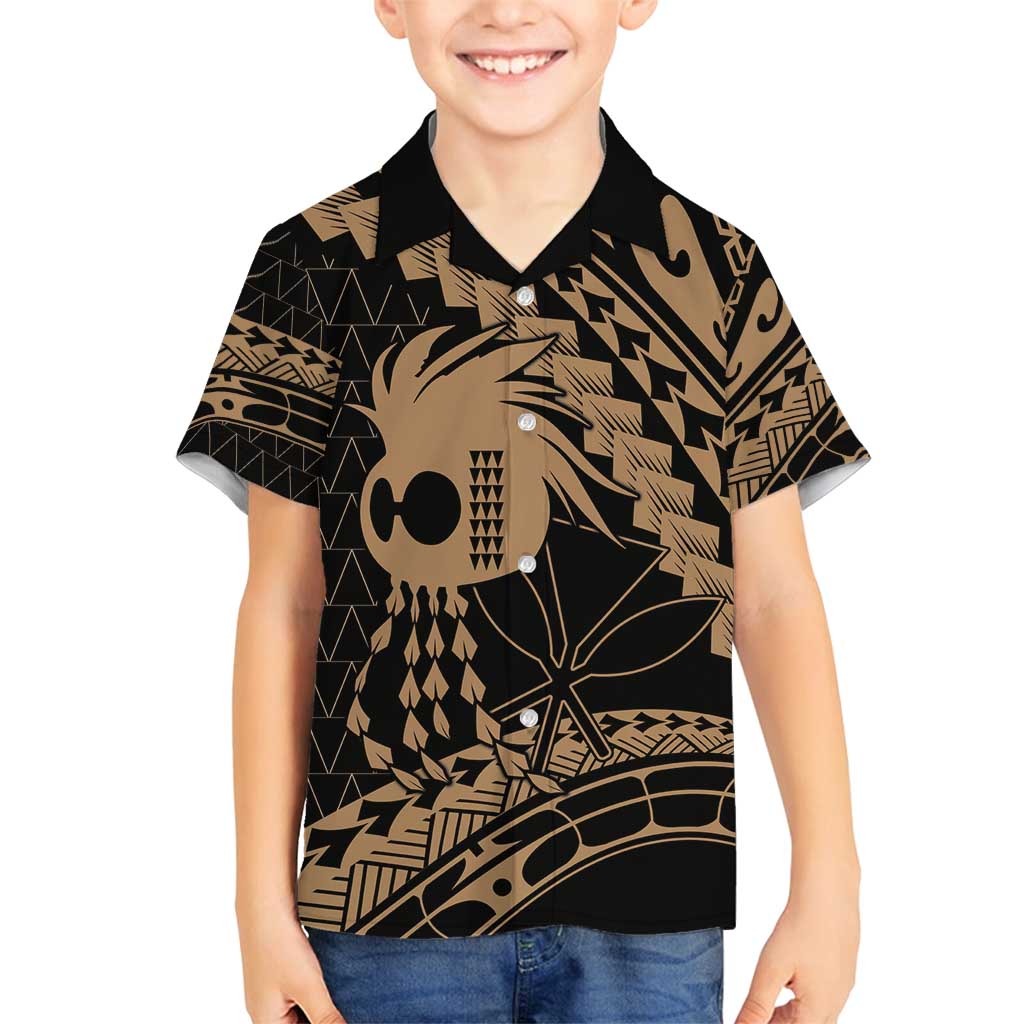 Ikaika Hawaiian Mythic Koa Tribal Warrior Family Matching Off Shoulder Maxi Dress and Hawaiian Shirt LT9 Son's Shirt Gold - Polynesian Pride