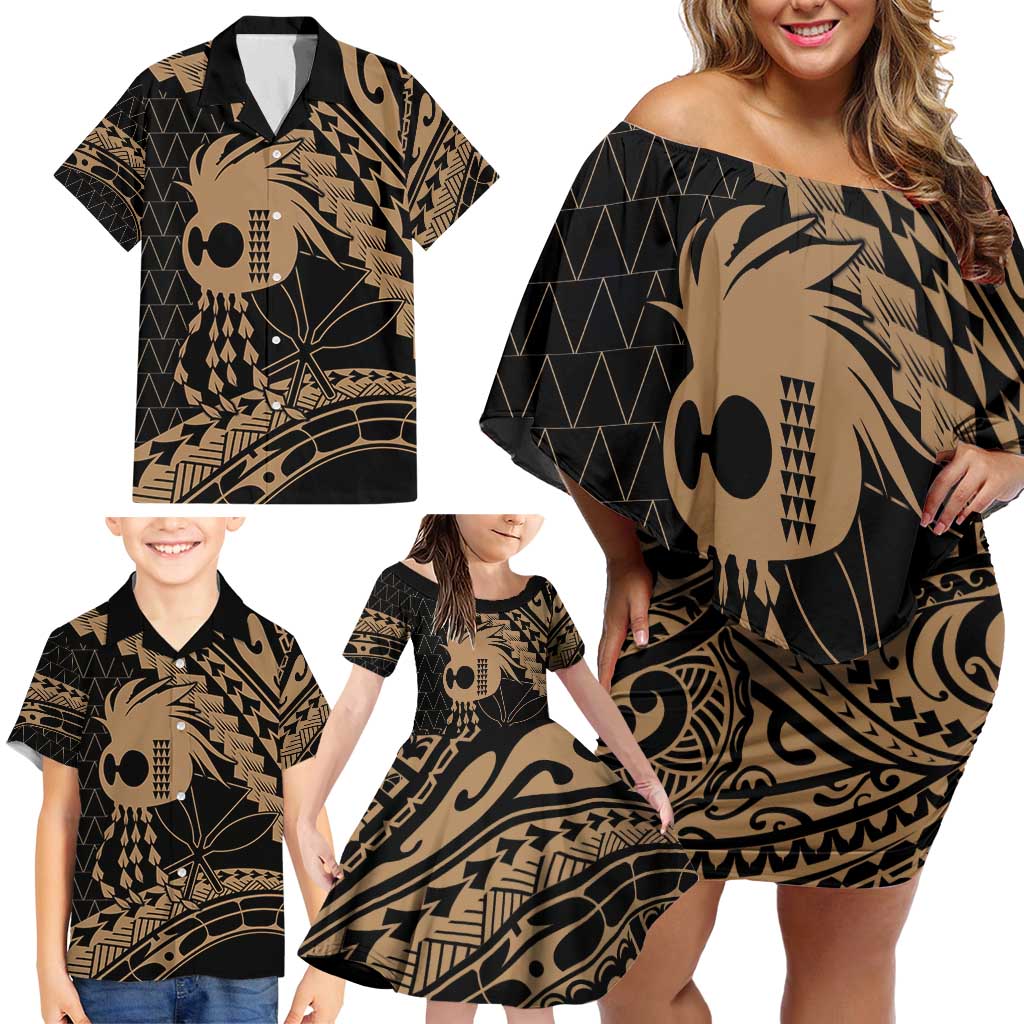 Ikaika Hawaiian Mythic Koa Tribal Warrior Family Matching Off Shoulder Short Dress and Hawaiian Shirt LT9 - Polynesian Pride
