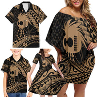 Ikaika Hawaiian Mythic Koa Tribal Warrior Family Matching Off Shoulder Short Dress and Hawaiian Shirt LT9 - Polynesian Pride