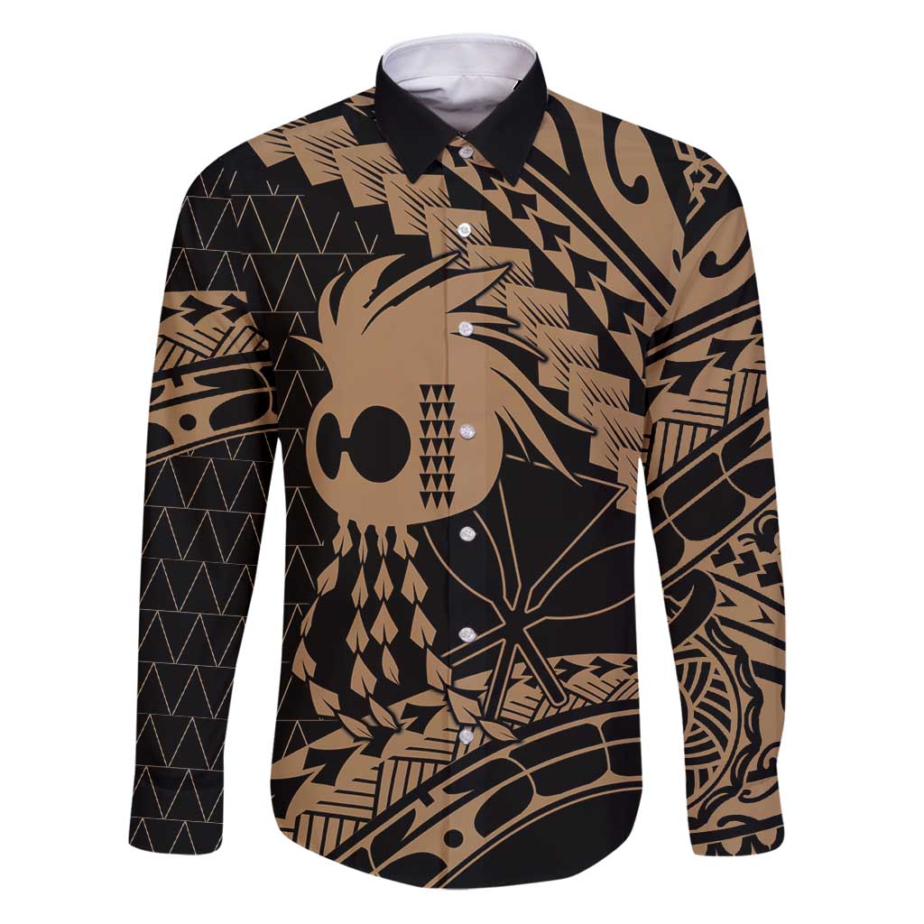 Ikaika Hawaiian Mythic Koa Tribal Warrior Family Matching Puletasi and Hawaiian Shirt LT9 Dad's Shirt - Long Sleeve Gold - Polynesian Pride