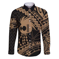 Ikaika Hawaiian Mythic Koa Tribal Warrior Family Matching Puletasi and Hawaiian Shirt LT9 Dad's Shirt - Long Sleeve Gold - Polynesian Pride