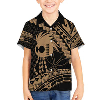 Ikaika Hawaiian Mythic Koa Tribal Warrior Family Matching Puletasi and Hawaiian Shirt LT9 Son's Shirt Gold - Polynesian Pride