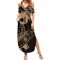 Ikaika Hawaiian Mythic Koa Tribal Warrior Family Matching Summer Maxi Dress and Hawaiian Shirt LT9 Mom's Dress Gold - Polynesian Pride