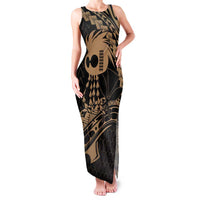 Ikaika Hawaiian Mythic Koa Tribal Warrior Family Matching Tank Maxi Dress and Hawaiian Shirt LT9 Mom's Dress Gold - Polynesian Pride