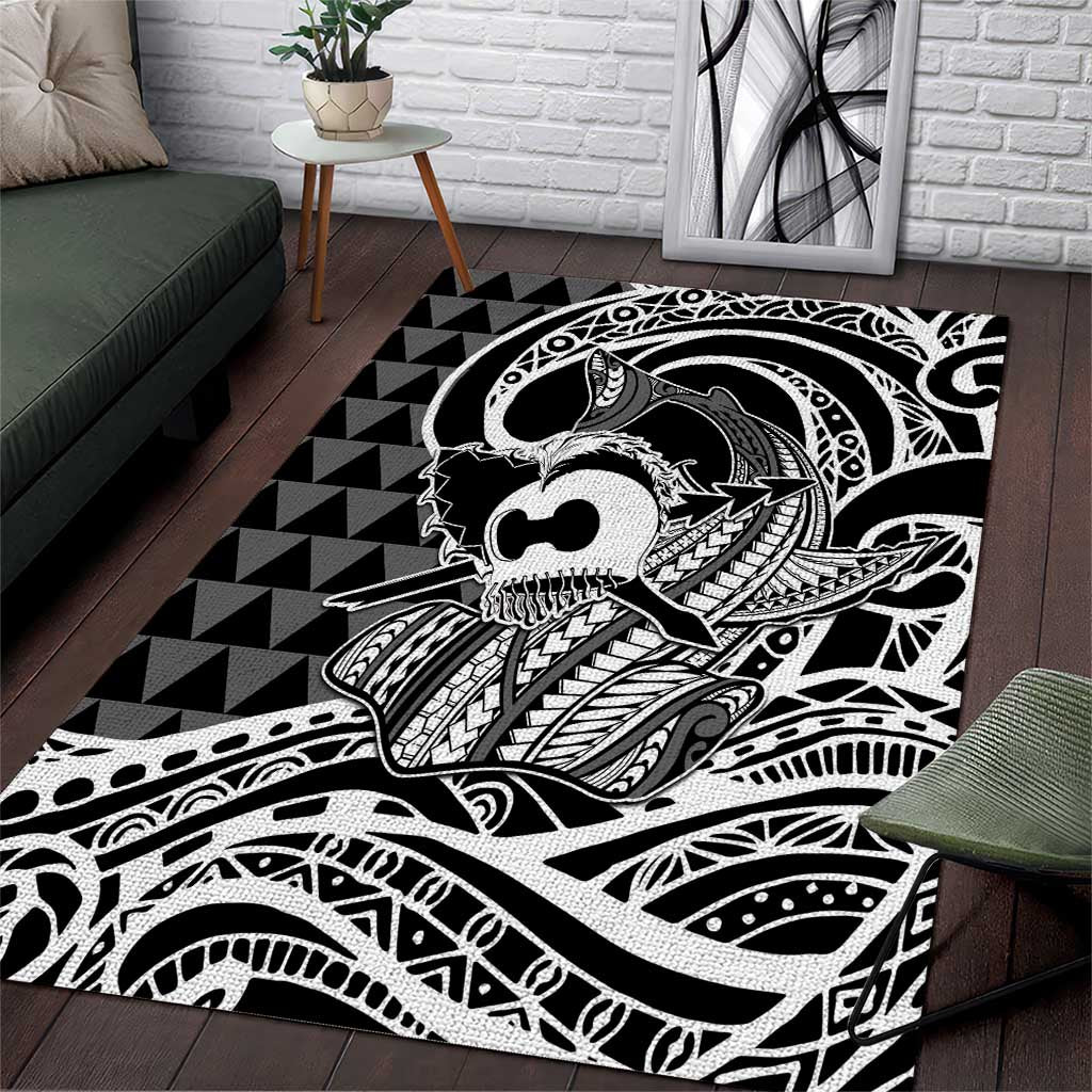 Koa Ikaika Warrior Helmet with Shark Area Rug Black Kakau Style LT9 Black - Polynesian Pride