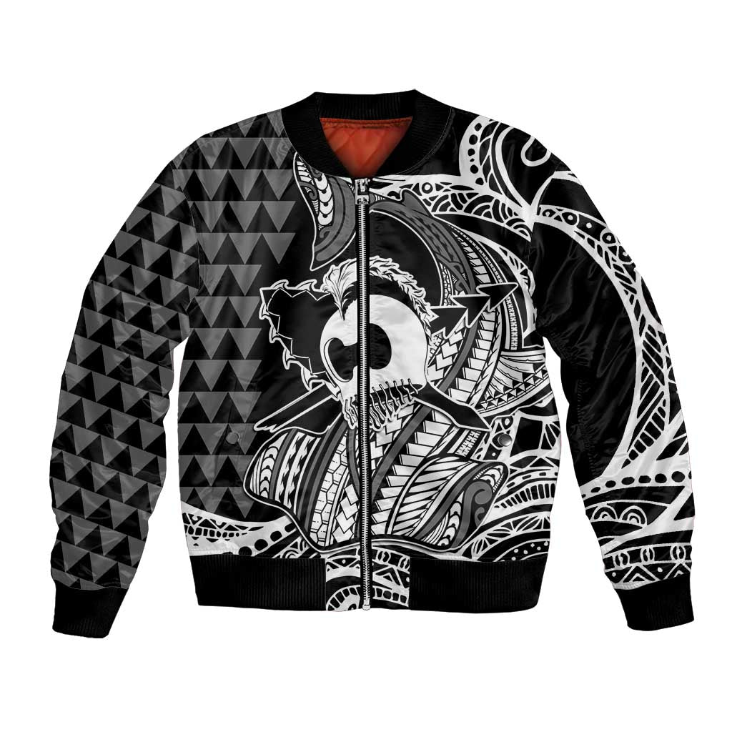 Koa Ikaika Warrior Helmet with Shark Bomber Jacket Black Kakau Style LT9 Unisex Black - Polynesian Pride