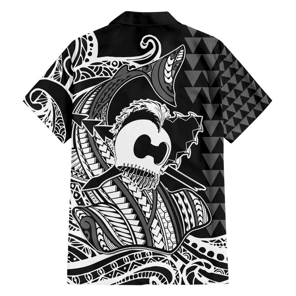 Koa Ikaika Warrior Helmet with Shark Family Matching Long Sleeve Bodycon Dress and Hawaiian Shirt Black Kakau Style LT9 - Polynesian Pride