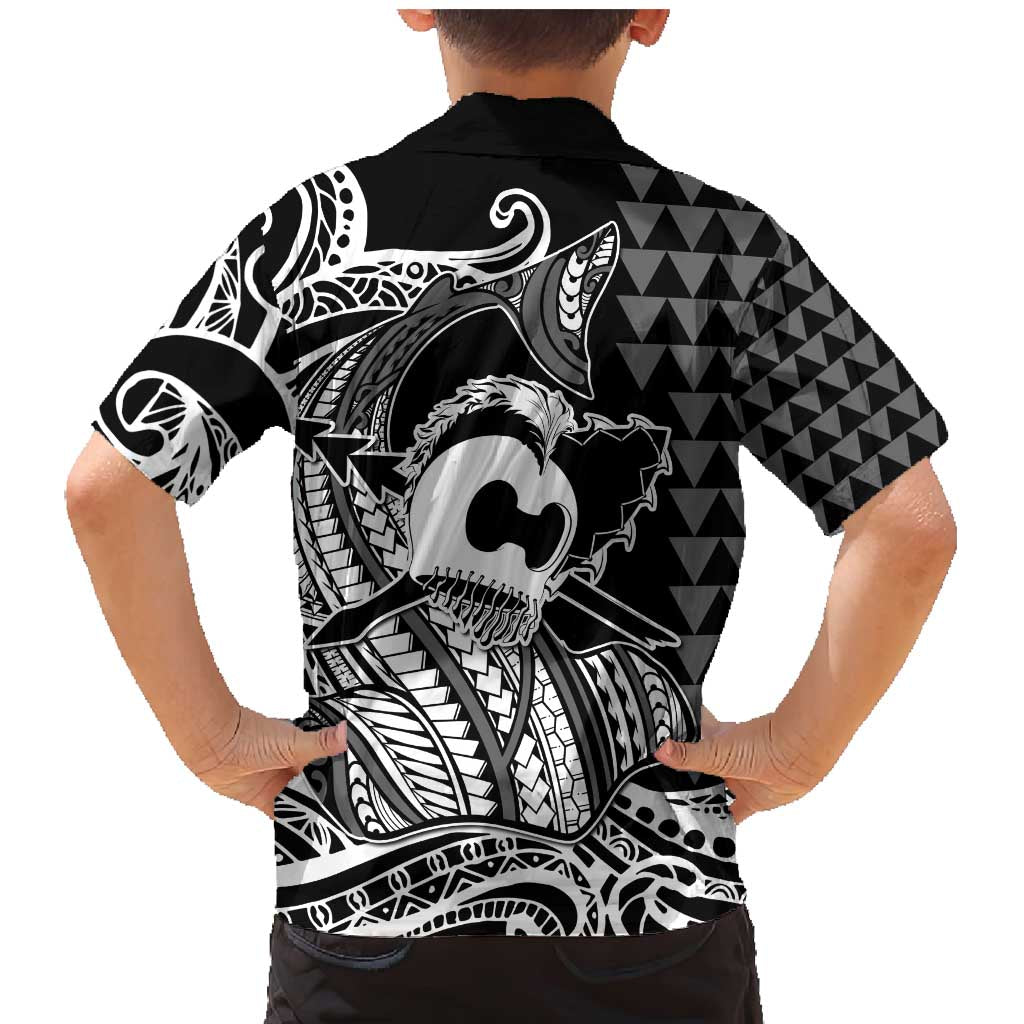 Koa Ikaika Warrior Helmet with Shark Family Matching Mermaid Dress and Hawaiian Shirt Black Kakau Style LT9 - Polynesian Pride