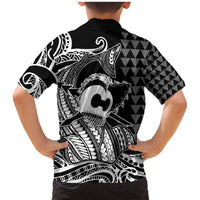 Koa Ikaika Warrior Helmet with Shark Family Matching Mermaid Dress and Hawaiian Shirt Black Kakau Style LT9 - Polynesian Pride