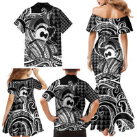 Koa Ikaika Warrior Helmet with Shark Family Matching Mermaid Dress and Hawaiian Shirt Black Kakau Style LT9 - Polynesian Pride